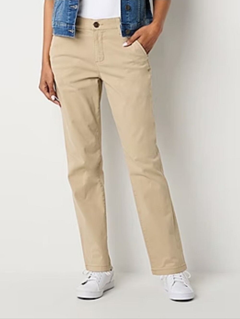 NWT St. John's Bay Relaxed Fit Girl Friend Chino Pant Size 10P In Biscotti